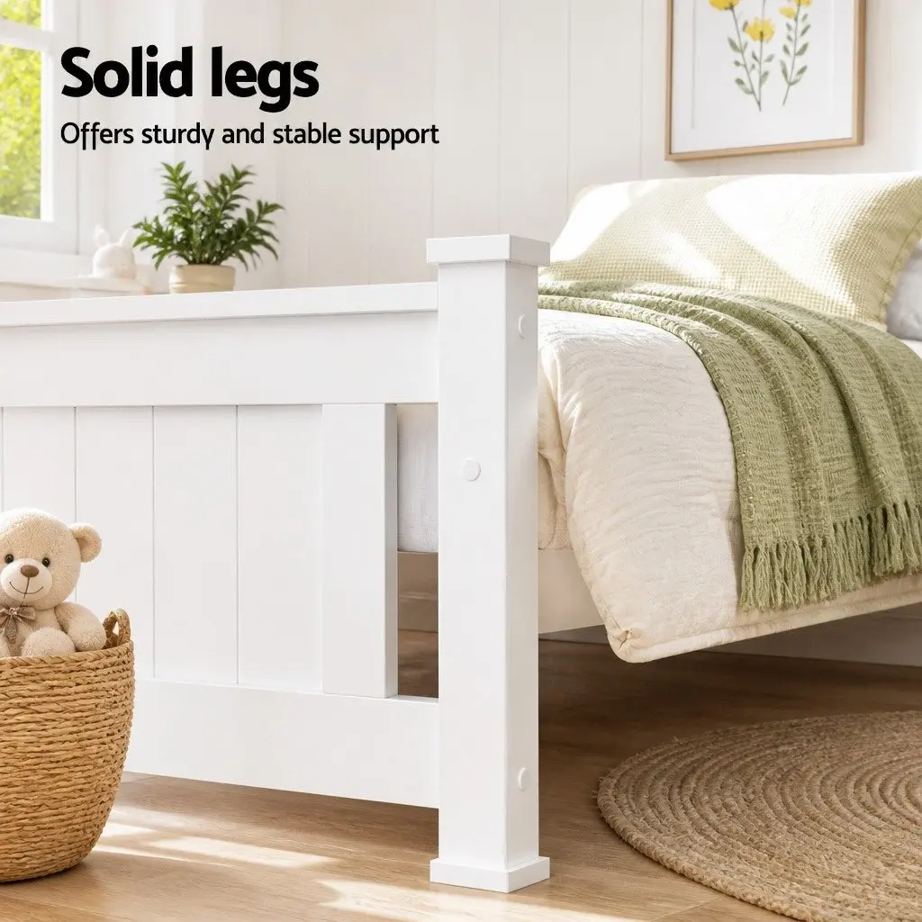 White Wooden Single Bed Frame with Storage Drawers