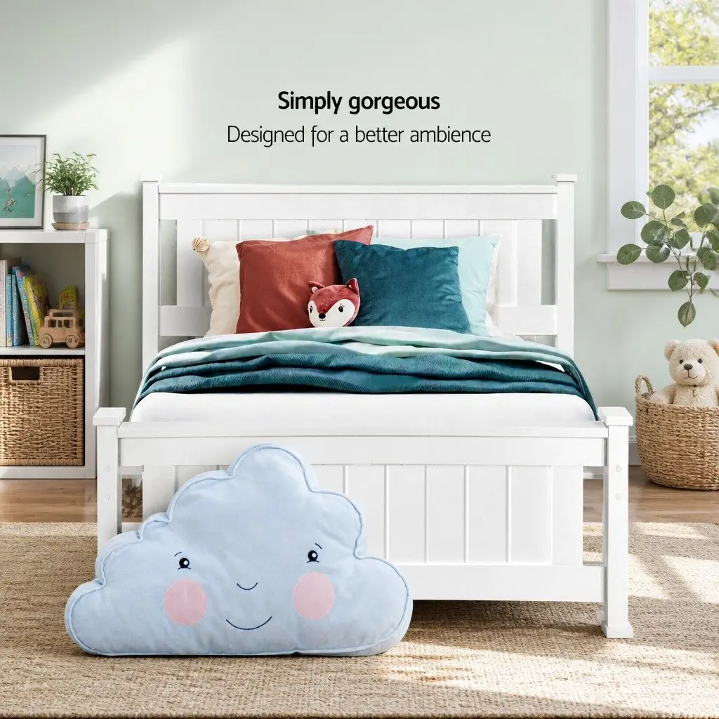 White Wooden Single Bed Frame with Storage Drawers