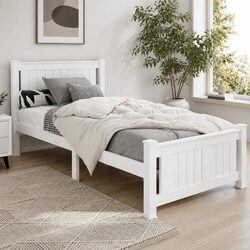 White Wooden Single Bed Frame with Slat Base