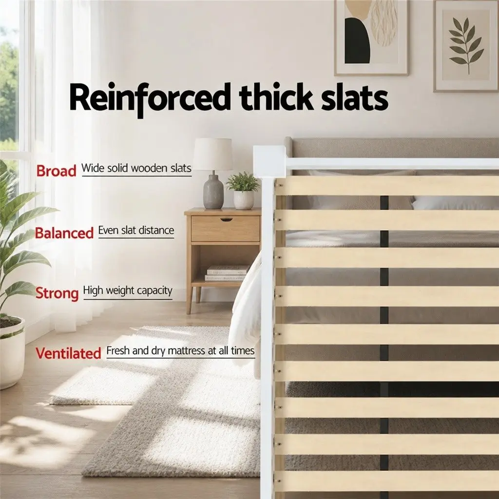 White Wooden Single Bed Frame with Slat Base