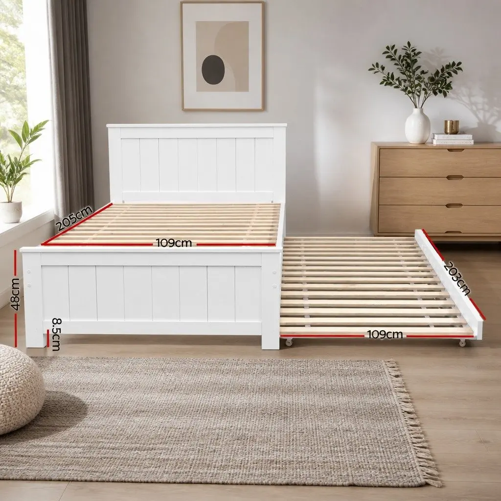 King Single Wooden Trundle Daybed White