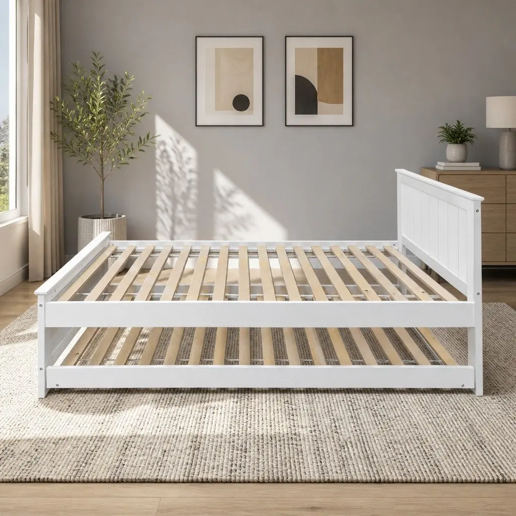 King Single Wooden Trundle Daybed White