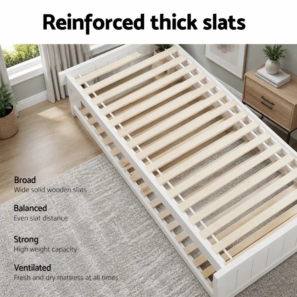 King Single Wooden Trundle Daybed White