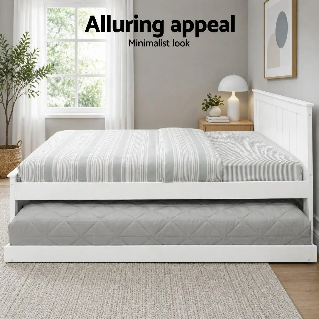 King Single Wooden Trundle Daybed White