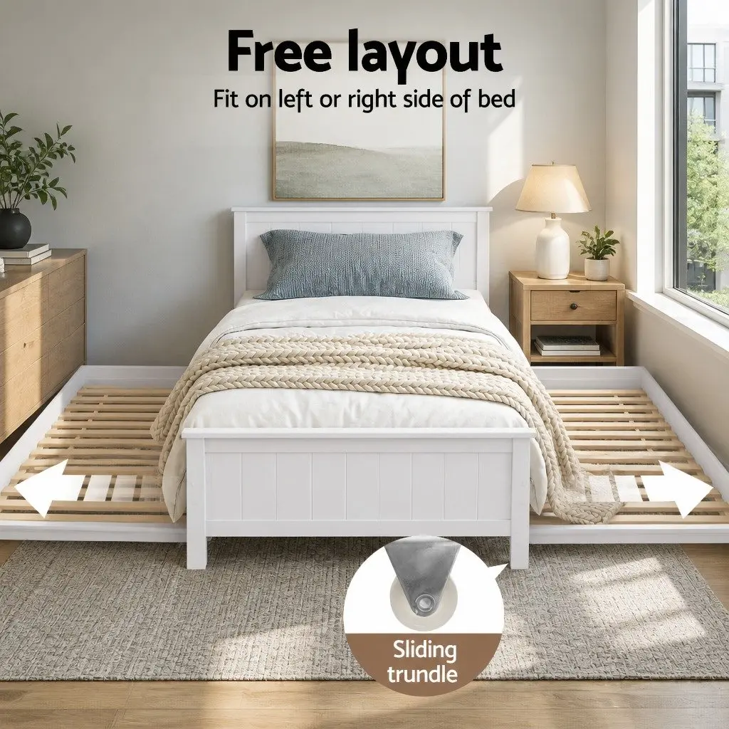 King Single Wooden Trundle Daybed White