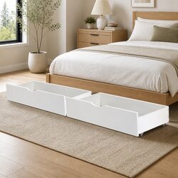 White Wooden Bed Frame Storage Drawers with Trundle