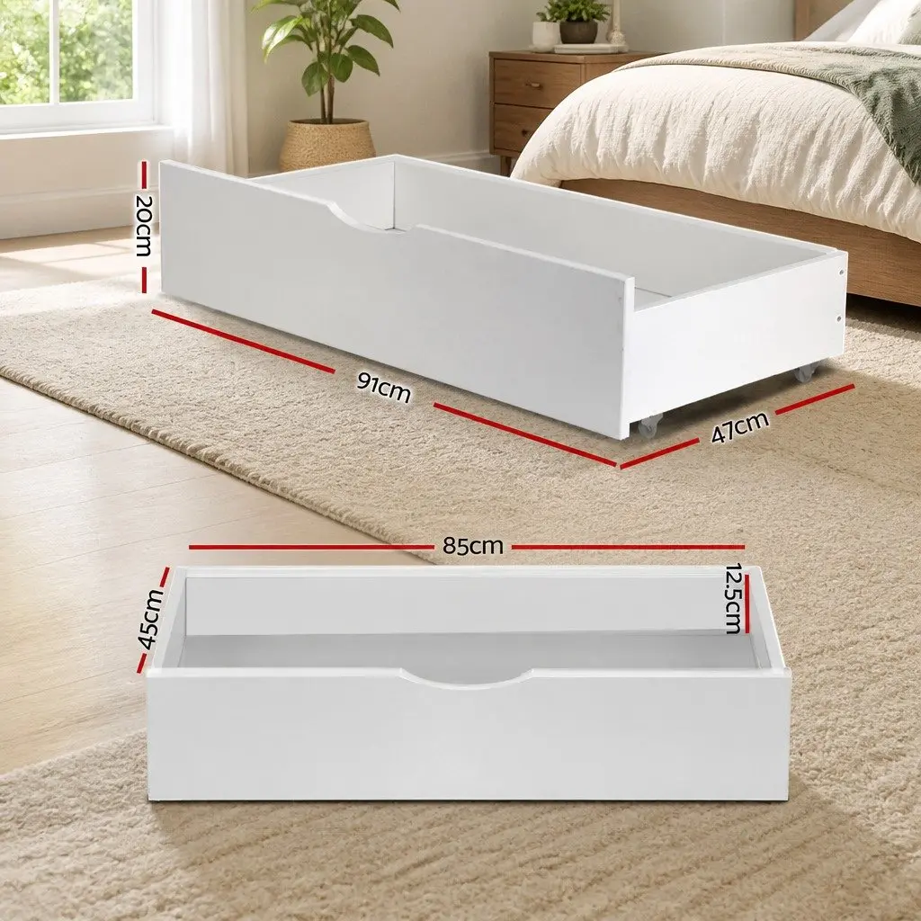 White Wooden Bed Frame Storage Drawers with Trundle
