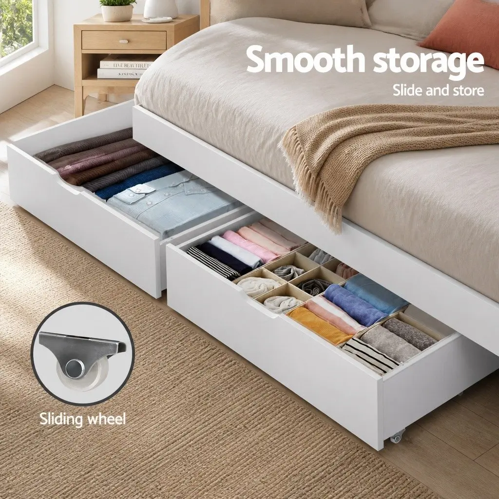 White Wooden Bed Frame Storage Drawers with Trundle