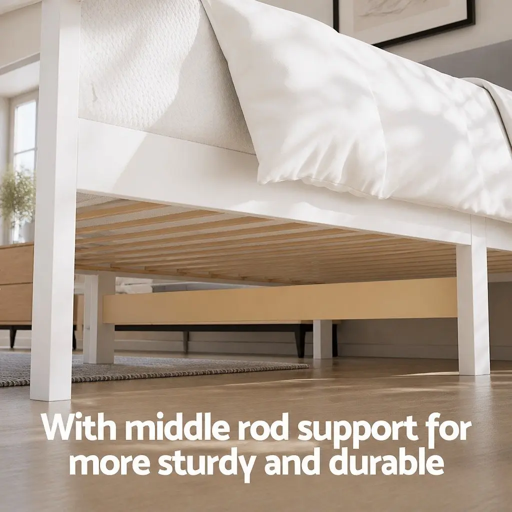 Wooden King Single Bed Frame with Storage and White Headboard