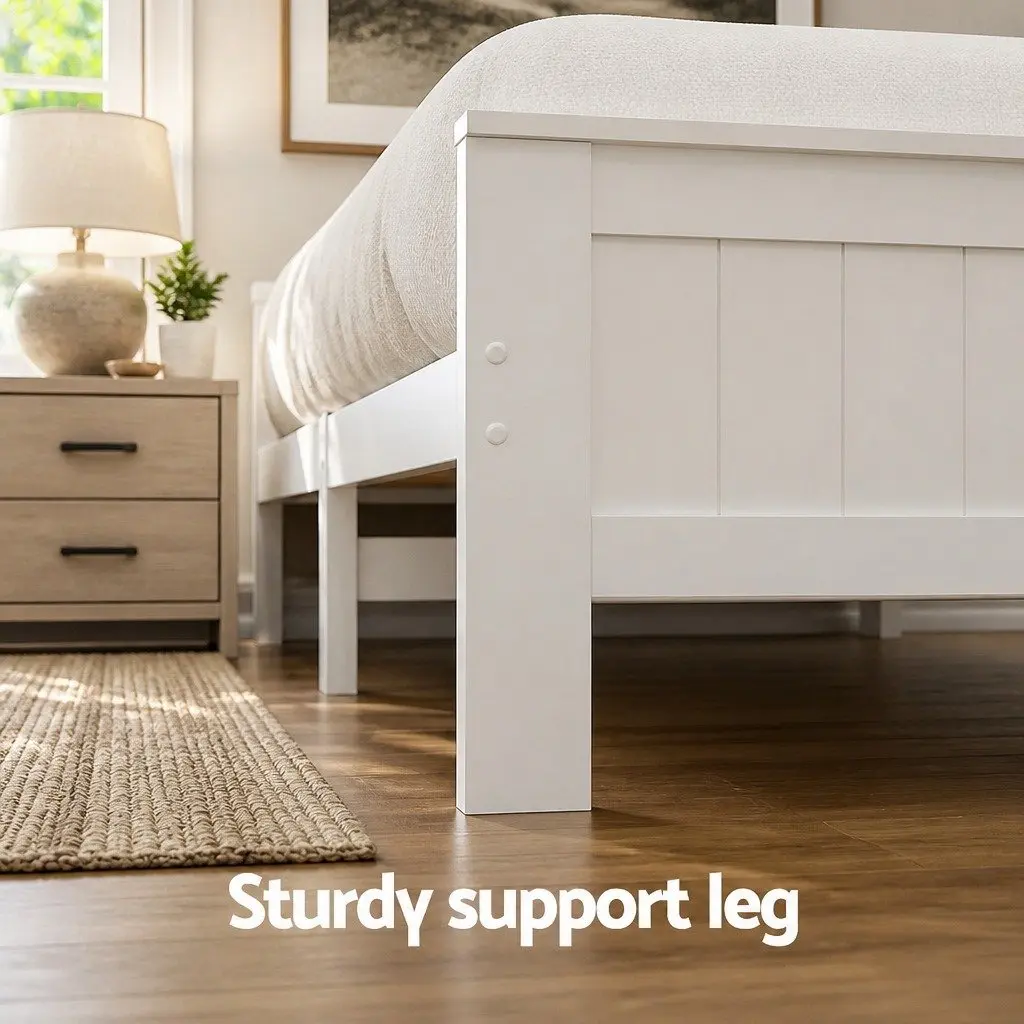 Wooden King Single Bed Frame with Storage and White Headboard