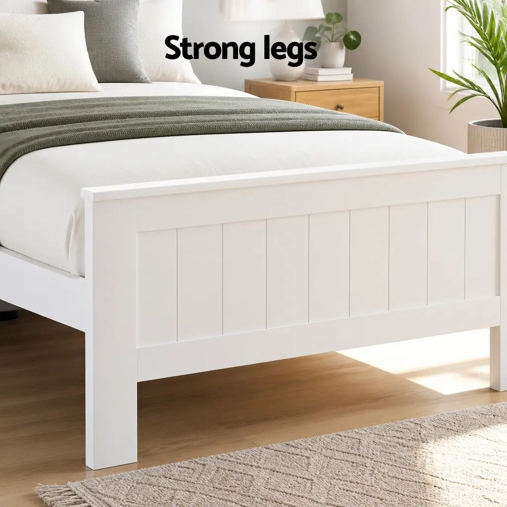 White Wooden King Single Bed Frame with Storage Headboard