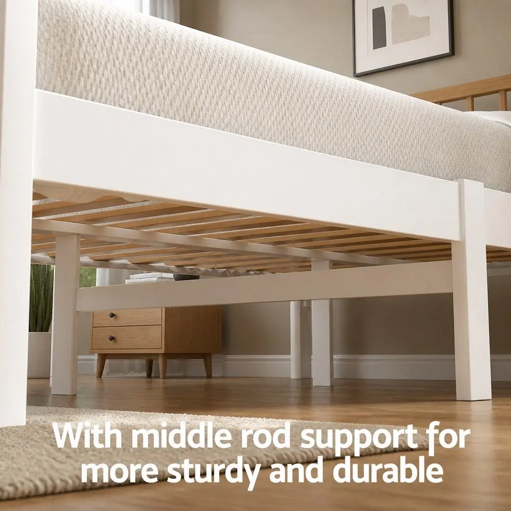 Double Bed Frame White Wooden Platform with Storage Drawers