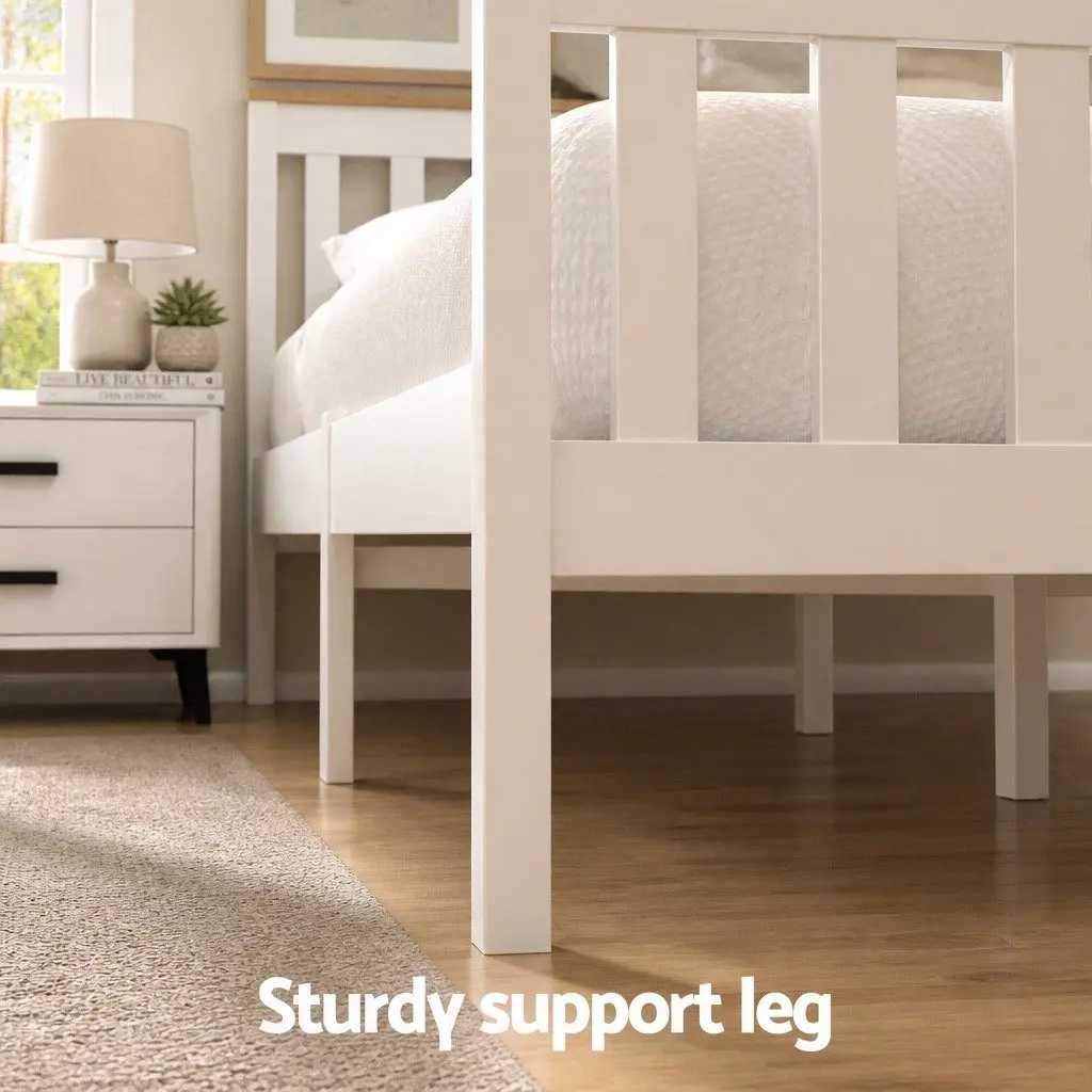 Double Bed Frame White Wooden Platform with Storage Drawers