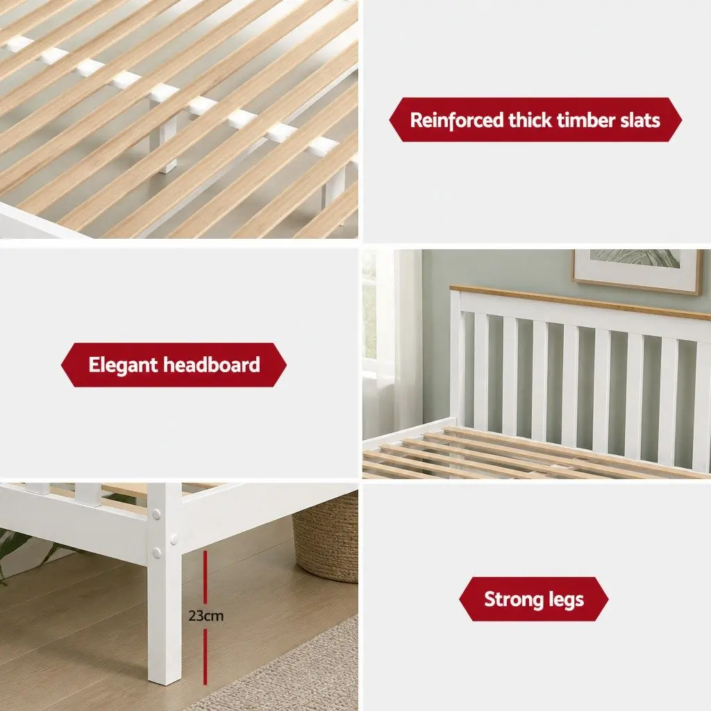 Double Bed Frame White Wooden Platform with Storage Drawers