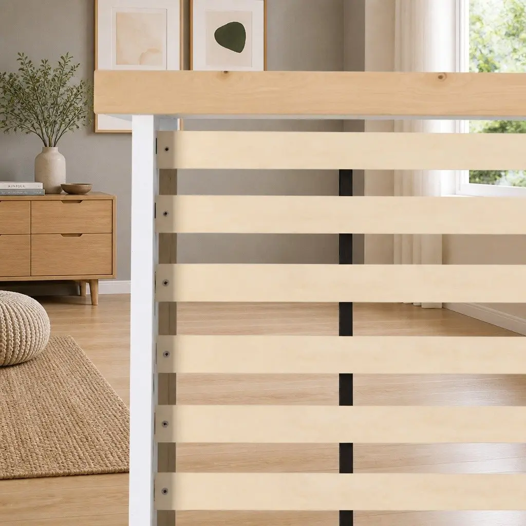 Double Bed Frame White Two-Tone Solid Pine Wood 200cm x 147cm x 82cm