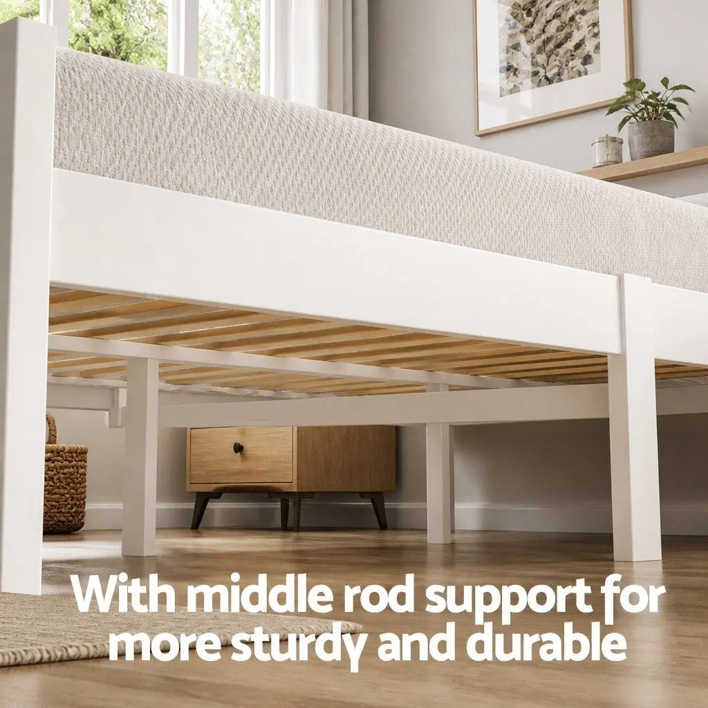 Single Bed Frame Wooden White Platform with 2 Storage Drawers
