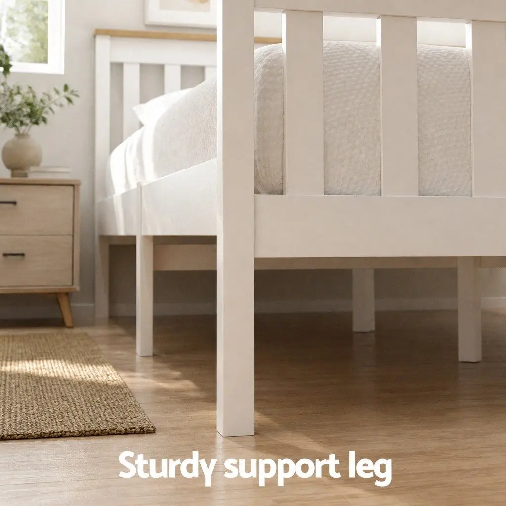 Single Bed Frame Wooden White Platform with 2 Storage Drawers