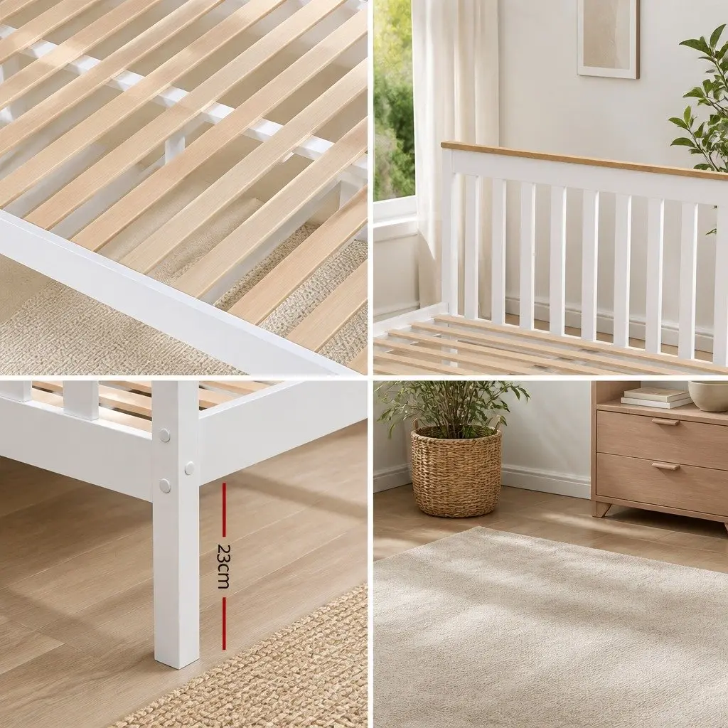 Single Bed Frame Wooden White Platform with 2 Storage Drawers
