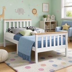 Single Wooden Bed Frame in White Pine Wood