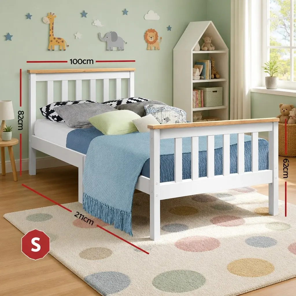 Single Bed Frame White Pine Wood 204cm x 100cm x 82cm Timber Slat Support