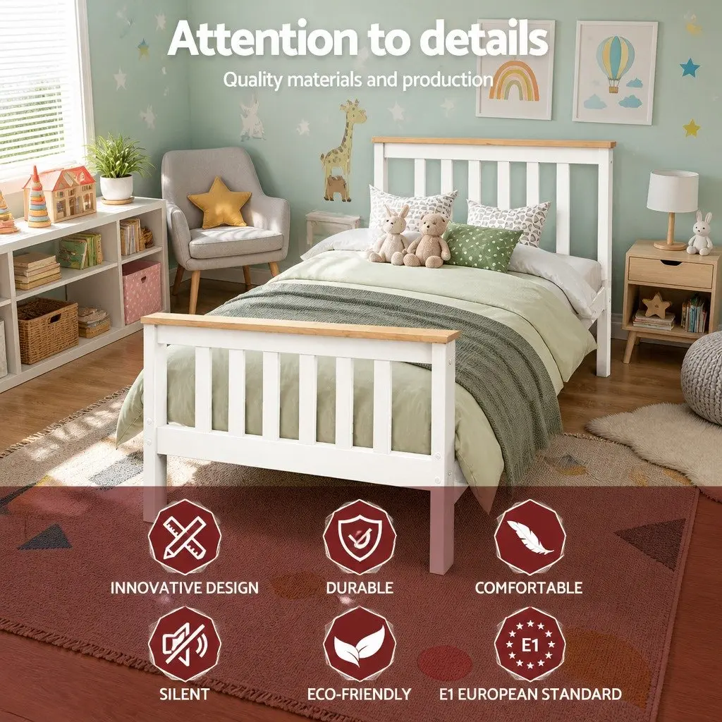 Single Bed Frame White Pine Wood 204cm x 100cm x 82cm Timber Slat Support