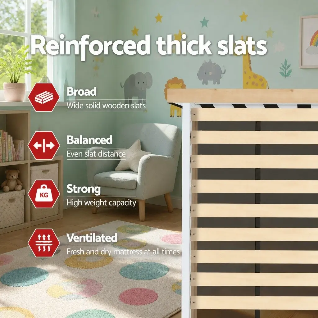 Single Bed Frame White Pine Wood 204cm x 100cm x 82cm Timber Slat Support