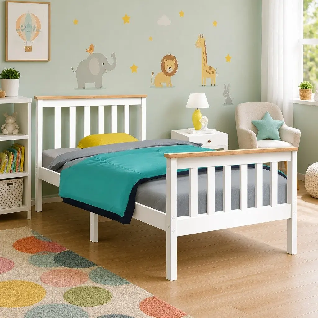Single Bed Frame White Pine Wood 204cm x 100cm x 82cm Timber Slat Support