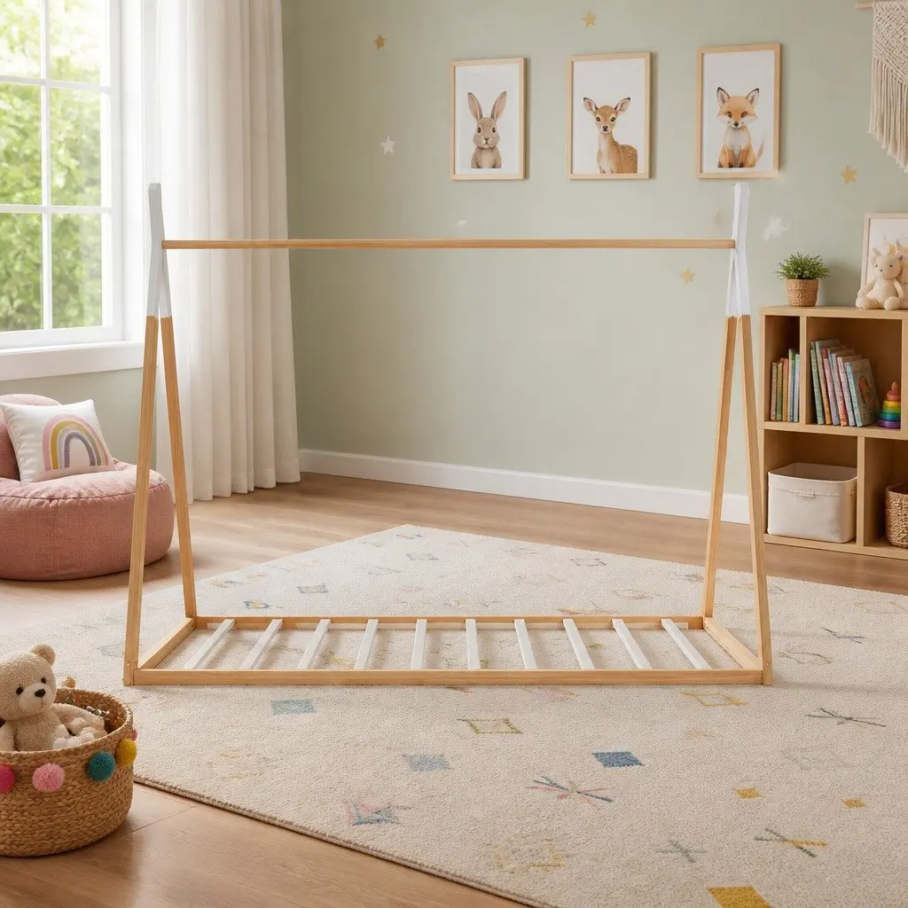 Kids House Bed Frame Single Wooden Bedroom Furniture Pine Construction Oak White