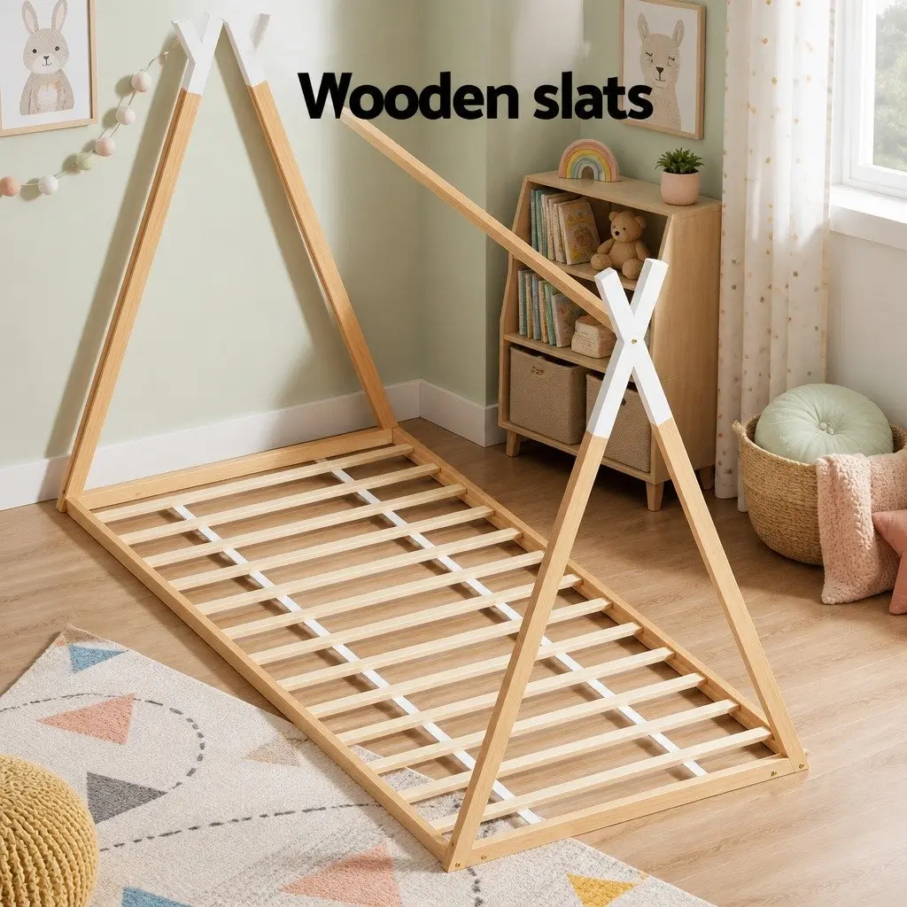 Kids House Bed Frame Single Wooden Bedroom Furniture Pine Construction Oak White
