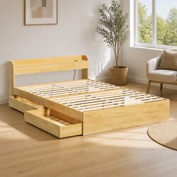 Double Bed Frame with Storage Drawers and USB Ports
