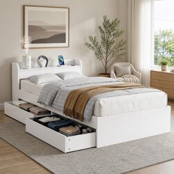 White King Single Bed Frame with USB Charging Ports