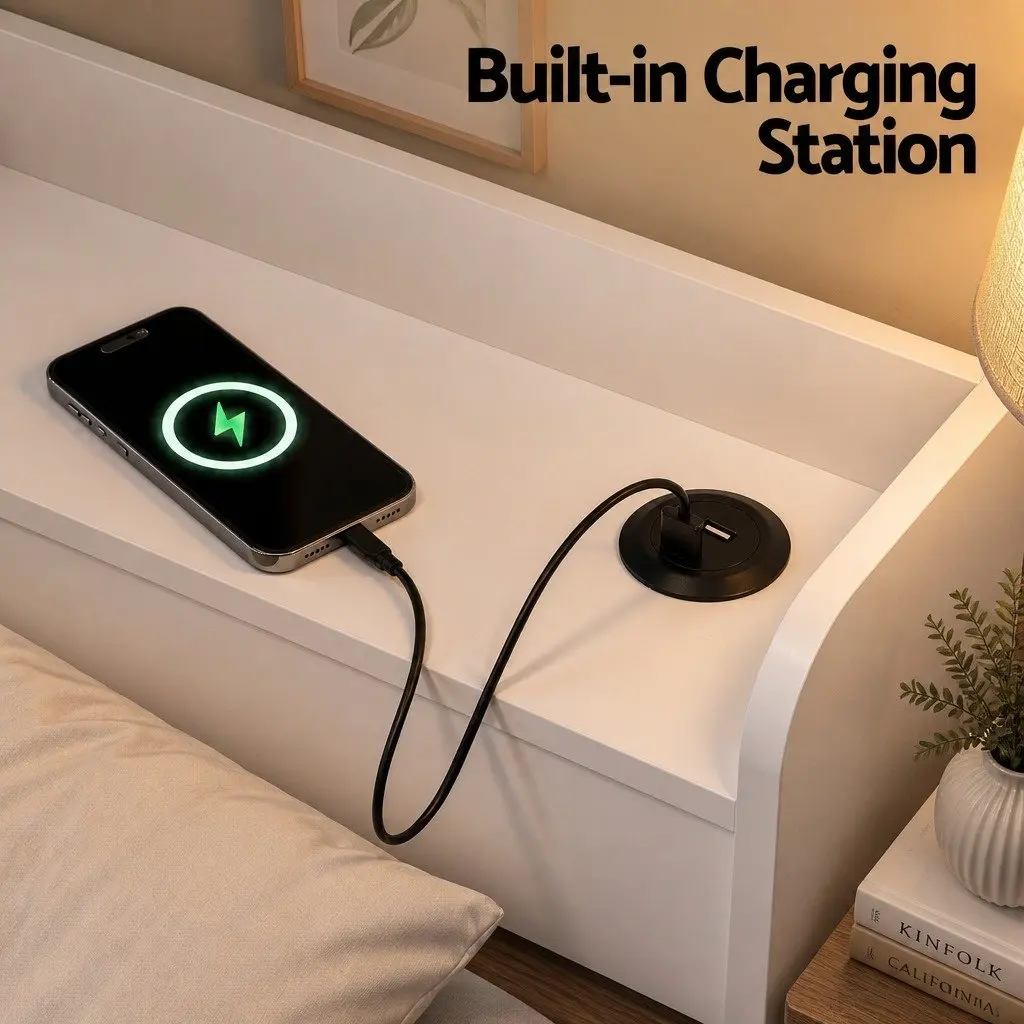 White King Single Bed Frame with USB Charging Ports