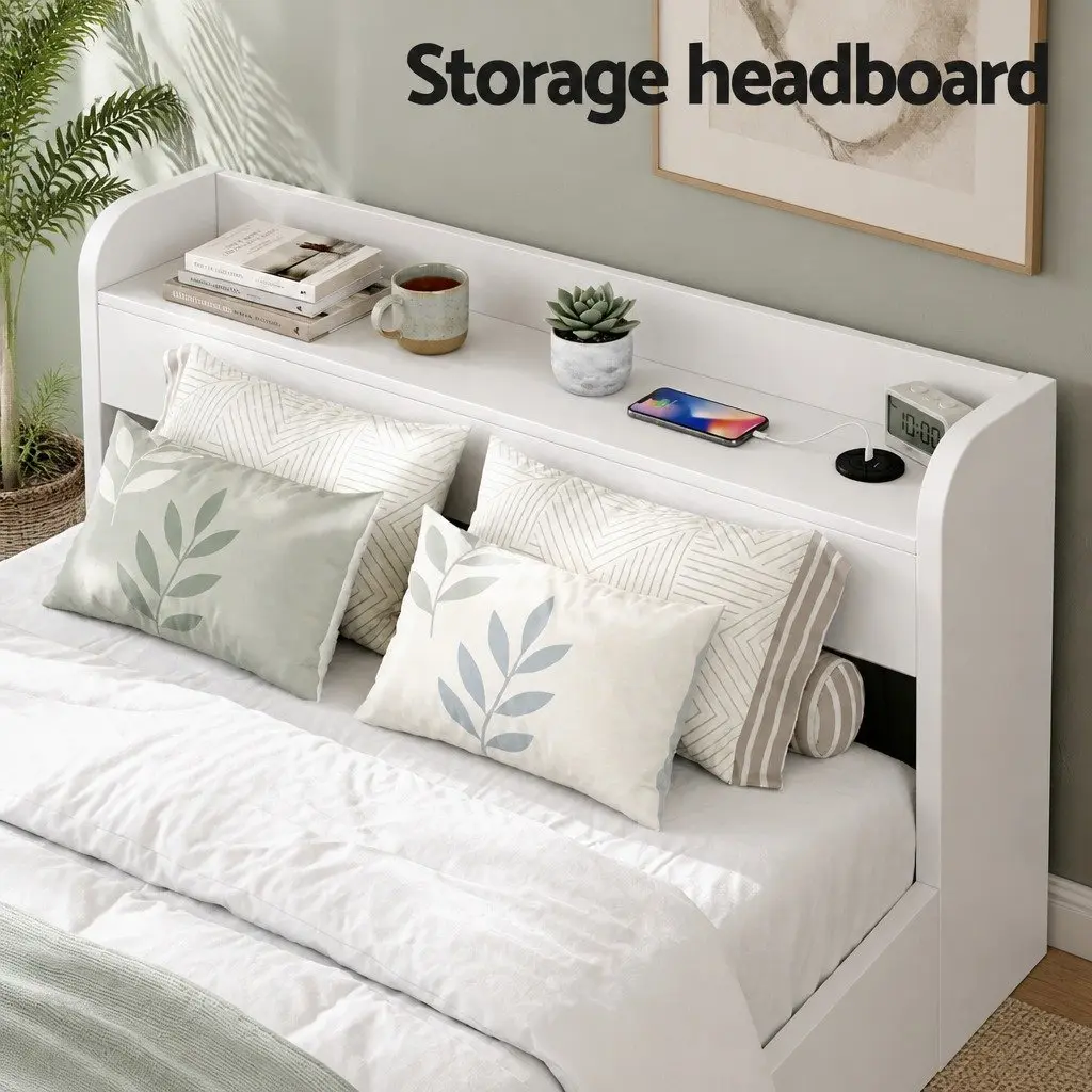 White King Single Bed Frame with USB Charging Ports