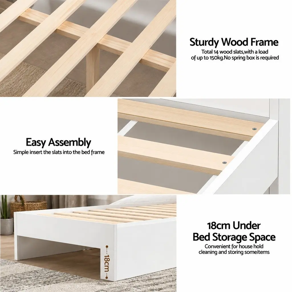 White King Single Bed Frame with USB Charging Ports