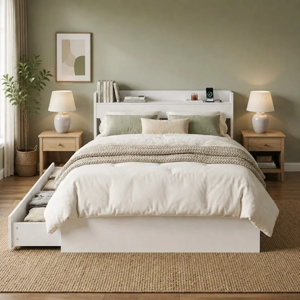 White King Single Bed Frame with USB Charging Ports