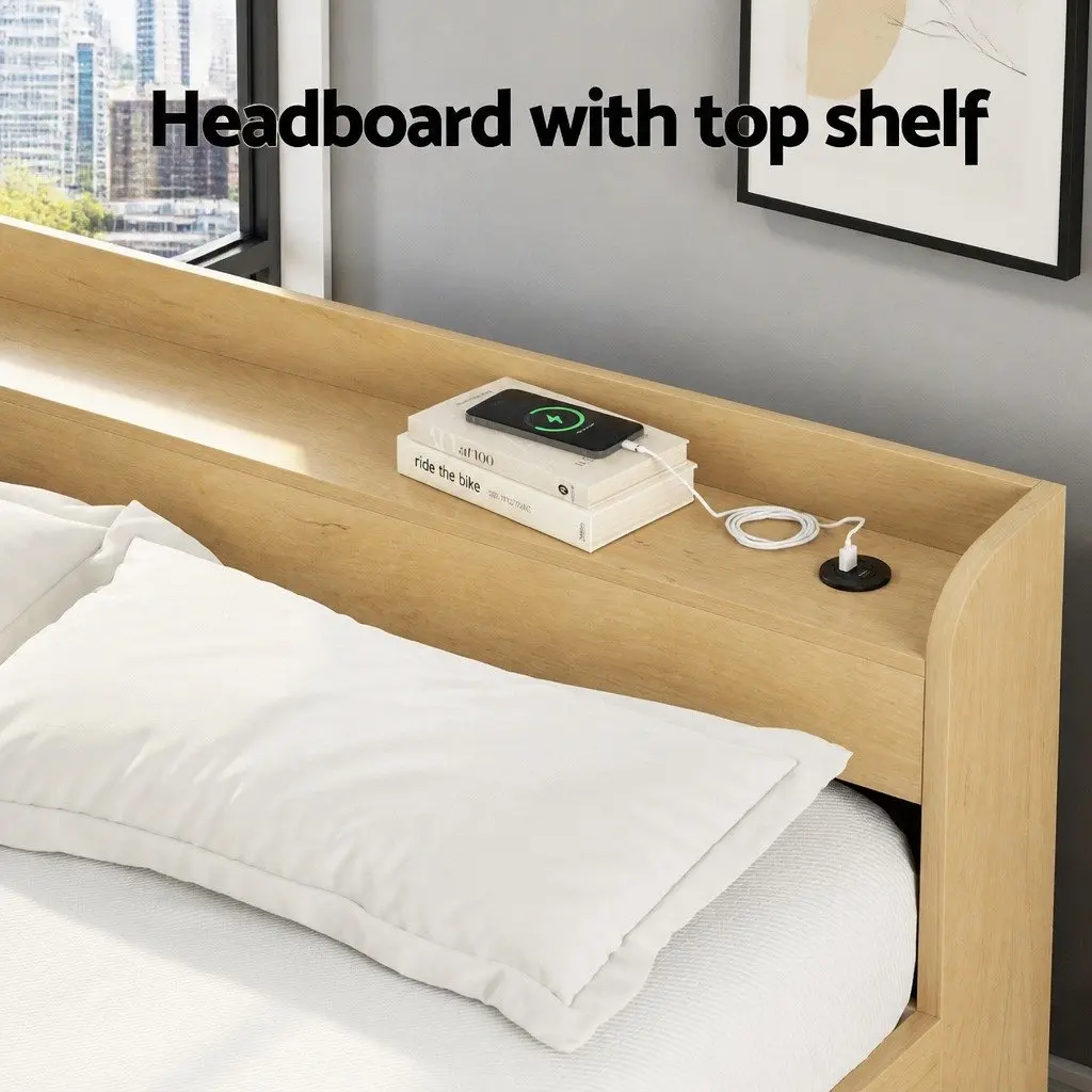 Queen Size Bed Frame with Storage and USB Ports