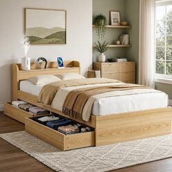 Single Bed Frame with Storage Drawers and USB Ports
