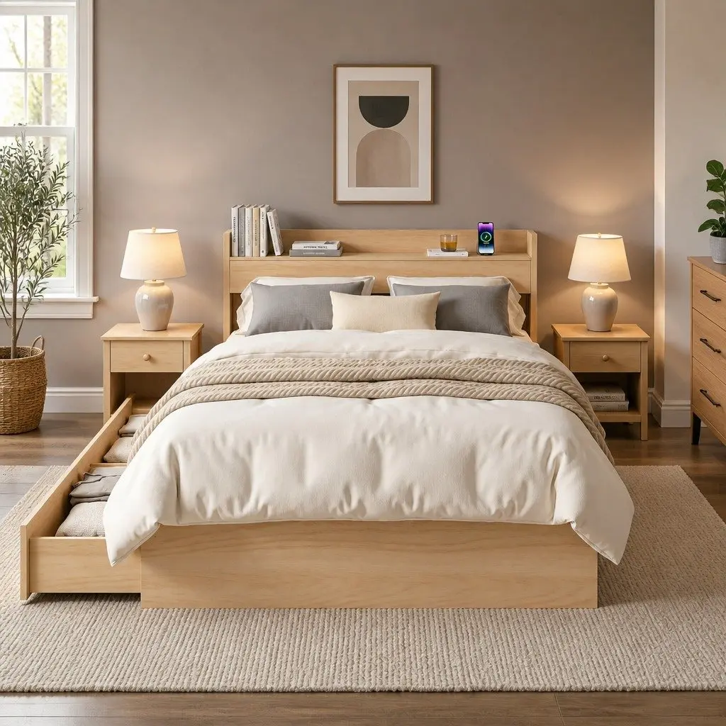 Single Bed Frame with Storage Drawers and USB Ports