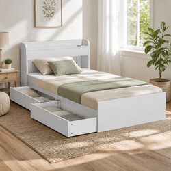 Single Bed Frame with USB Ports and Storage Drawers