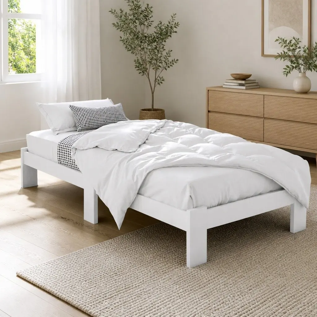 White Wooden King Single Bed Frame with Underbed Storage