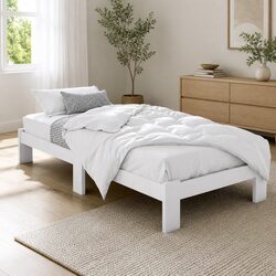 White Wooden King Single Bed Frame with Underbed Storage