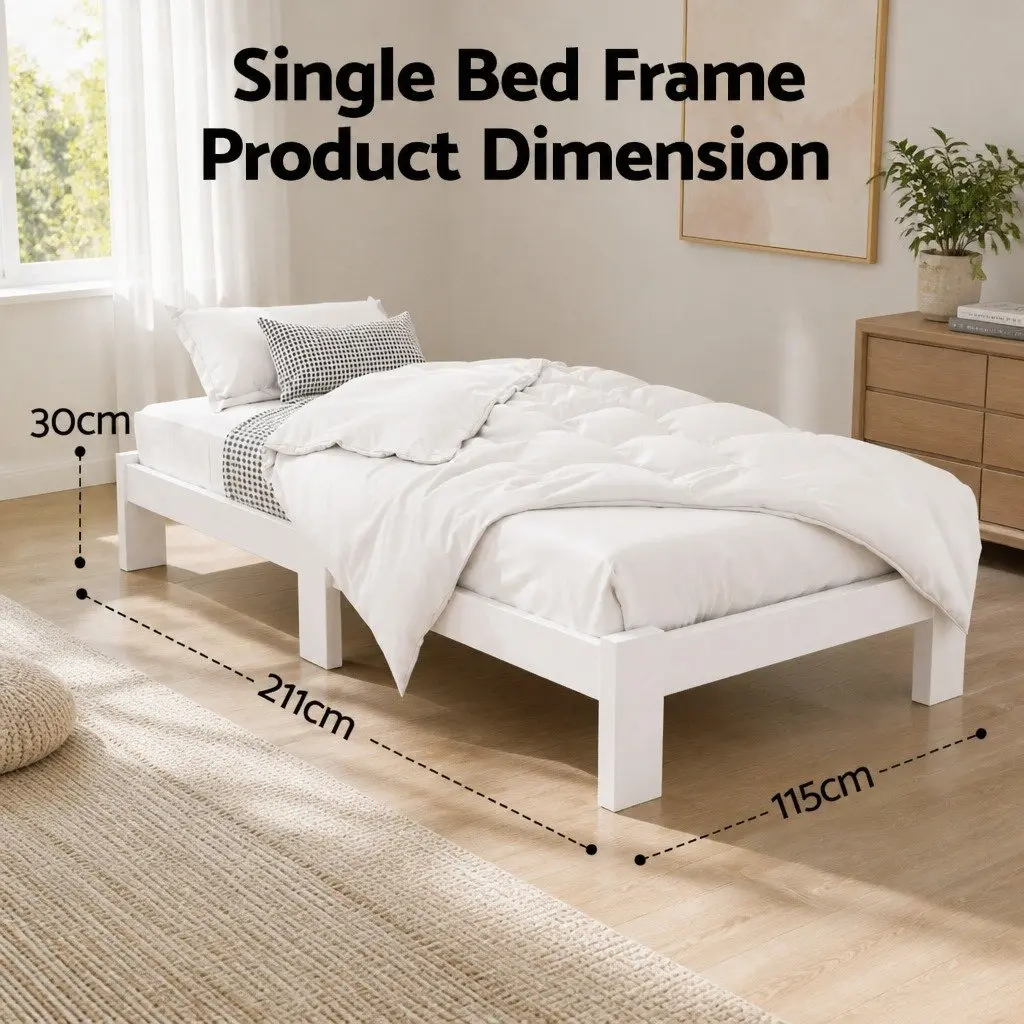 White Wooden King Single Bed Frame with Underbed Storage