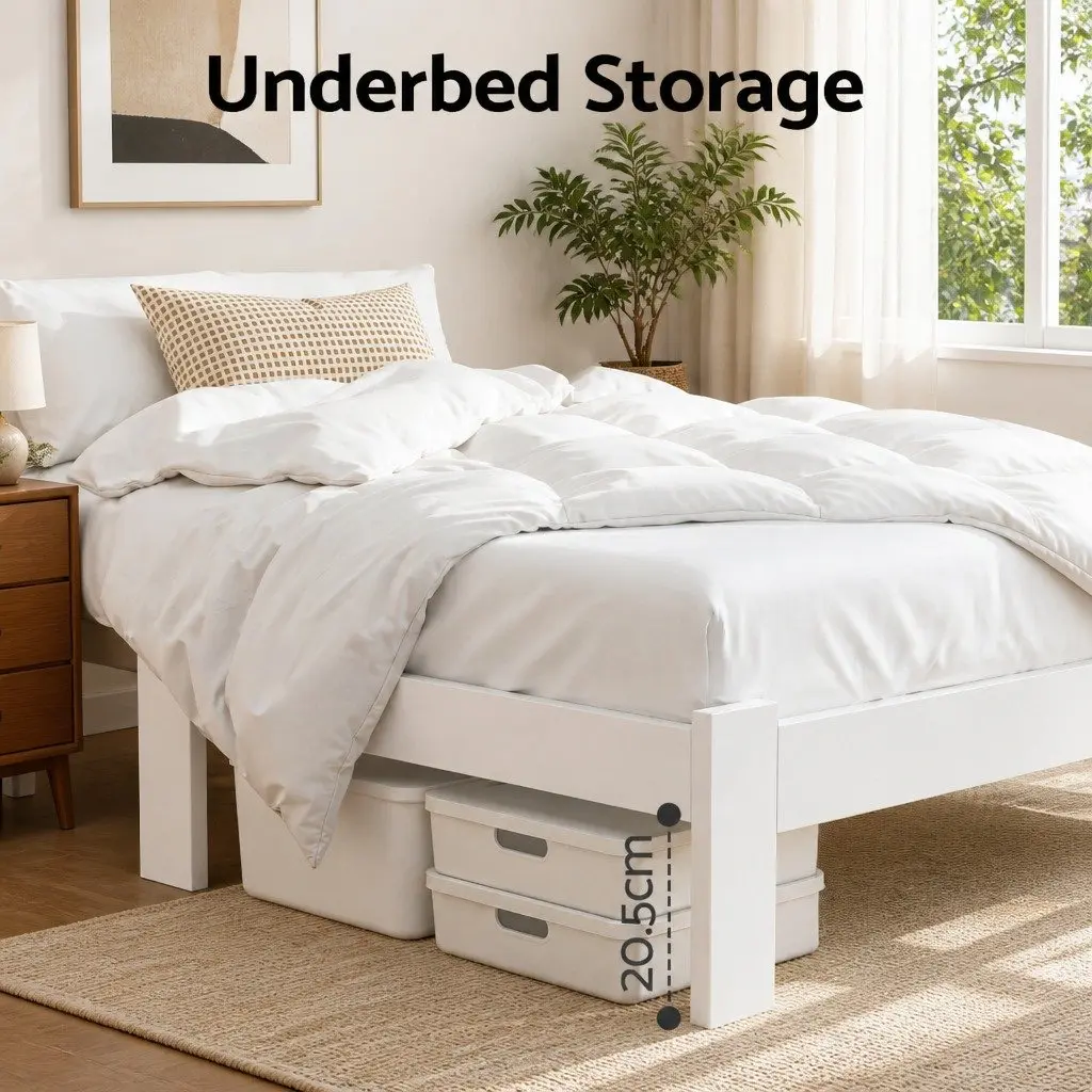 White Wooden King Single Bed Frame with Underbed Storage
