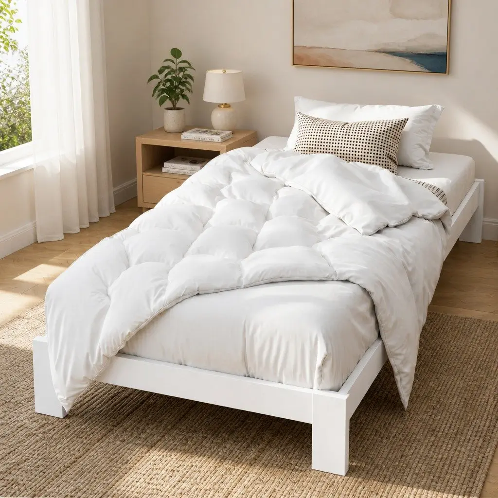 White Wooden King Single Bed Frame with Underbed Storage