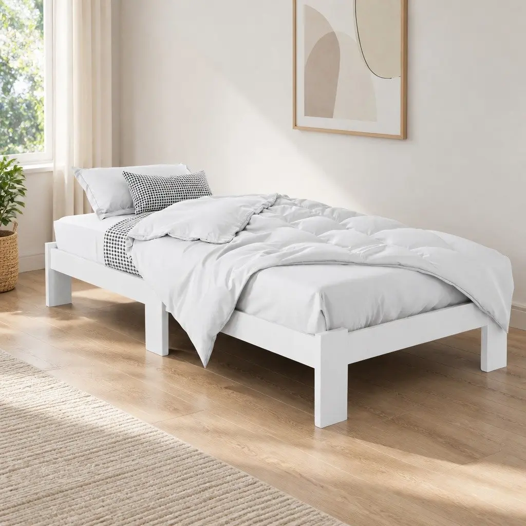 Single Bed Frame White Wooden Pine Slat Storage Australian Size