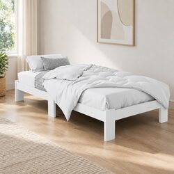 White Wooden Pine Single Bed Frame with Storage
