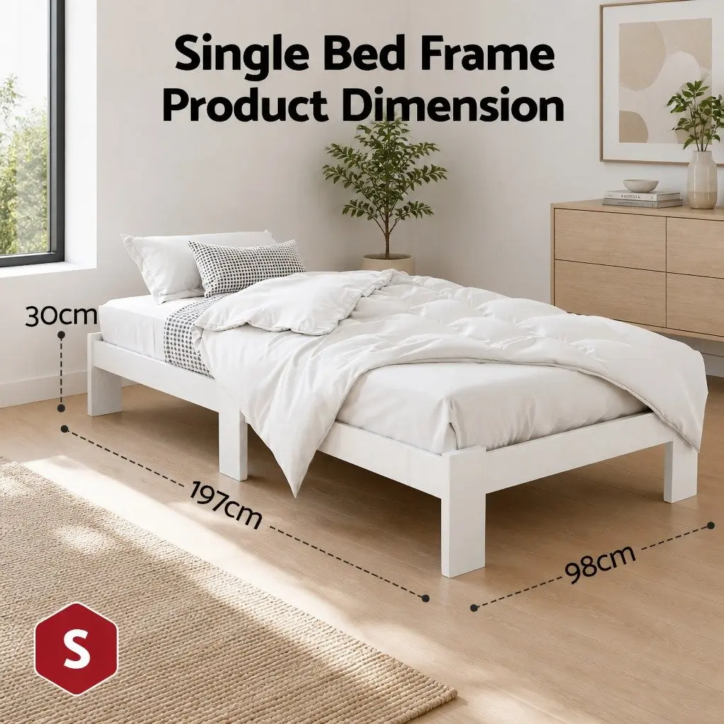 Single Bed Frame White Wooden Pine Slat Storage Australian Size
