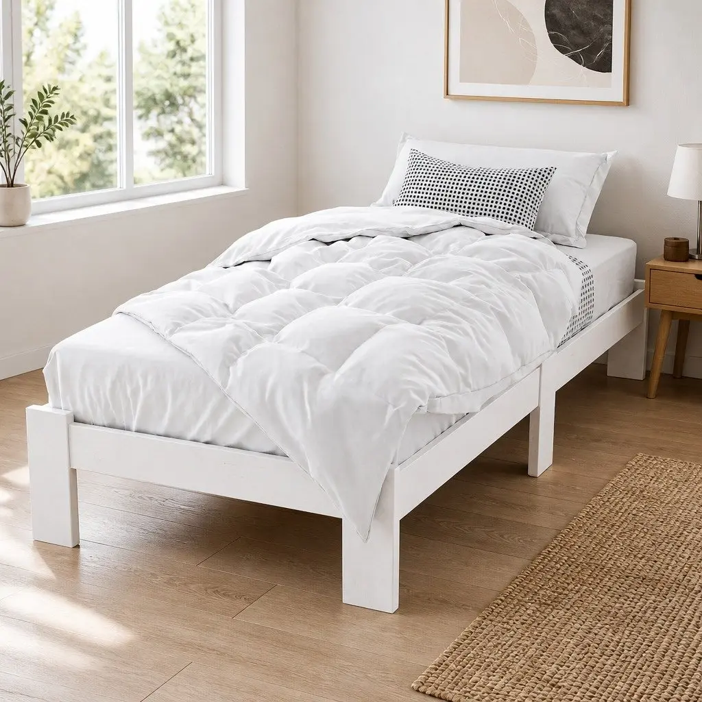 Single Bed Frame White Wooden Pine Slat Storage Australian Size