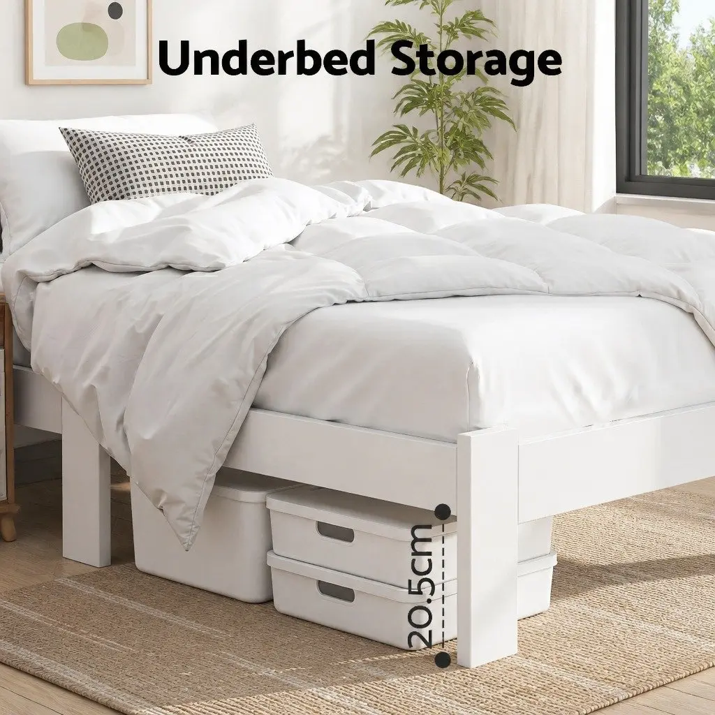 Single Bed Frame White Wooden Pine Slat Storage Australian Size