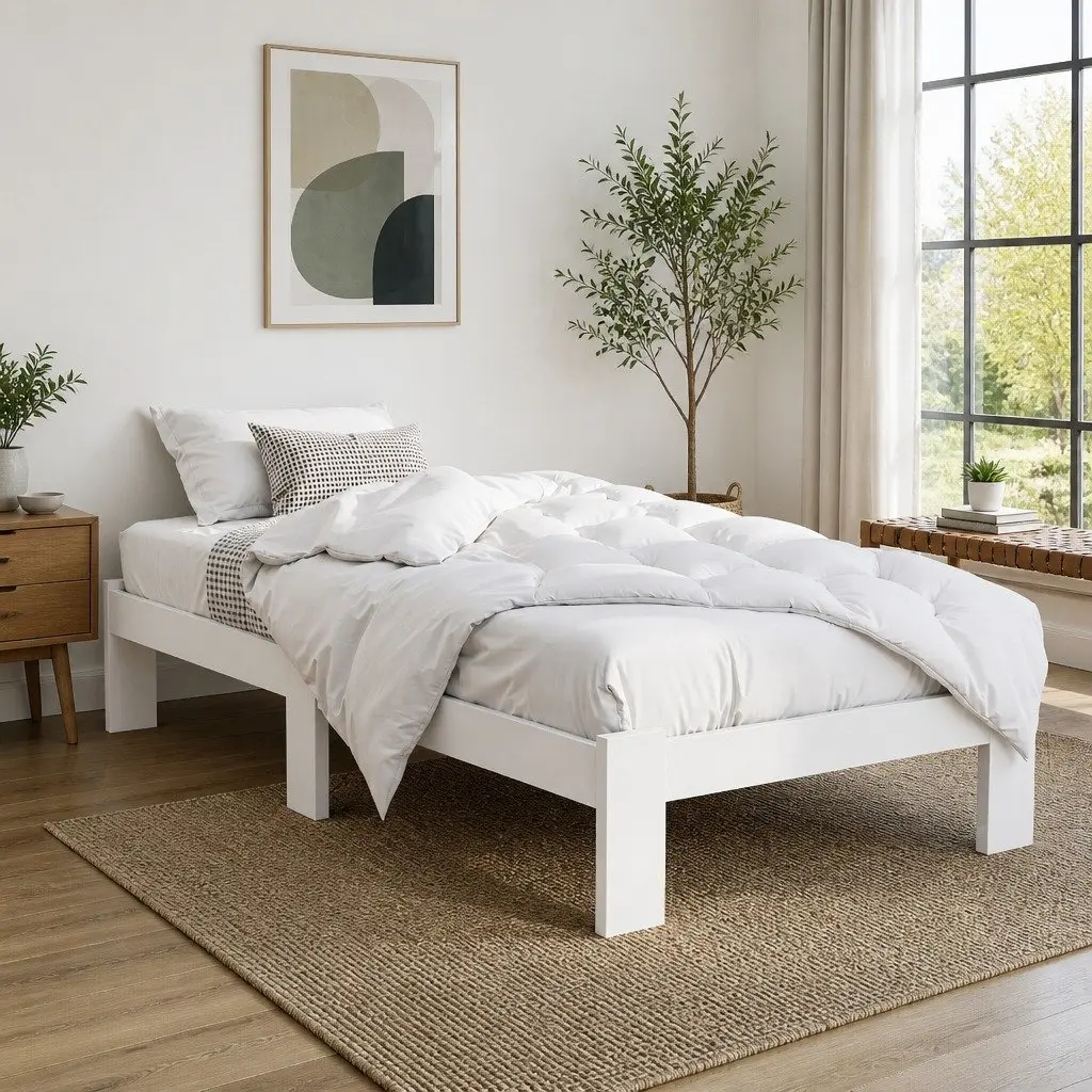 Single Bed Frame White Wooden Pine Slat Storage Australian Size